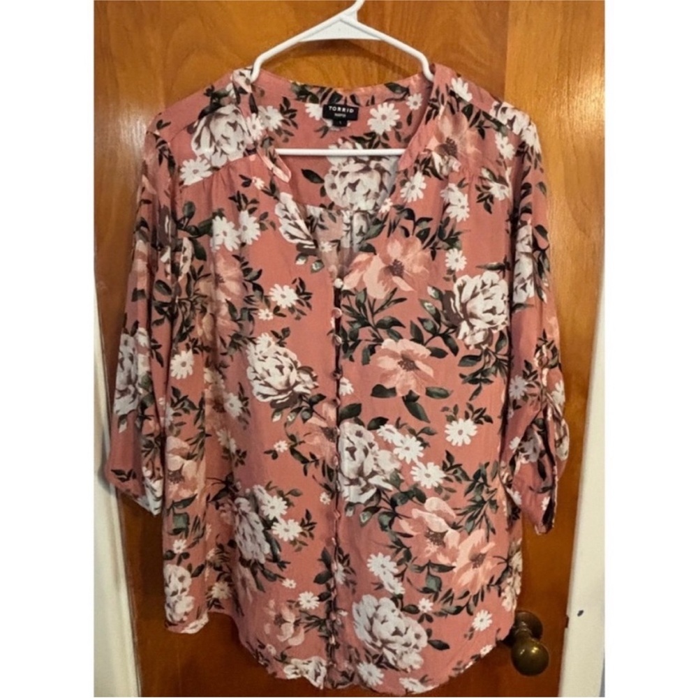 Torrid Pink Floral Button-Front Blouse
